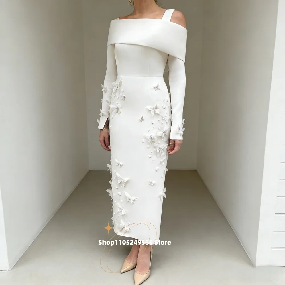 Jasnoróżowa, elegancka sukienka dla matki panny młodej/pana młodego, z motywem motyla, długie rękawy, sukienki dla gości weselnych, szyte na miarę.