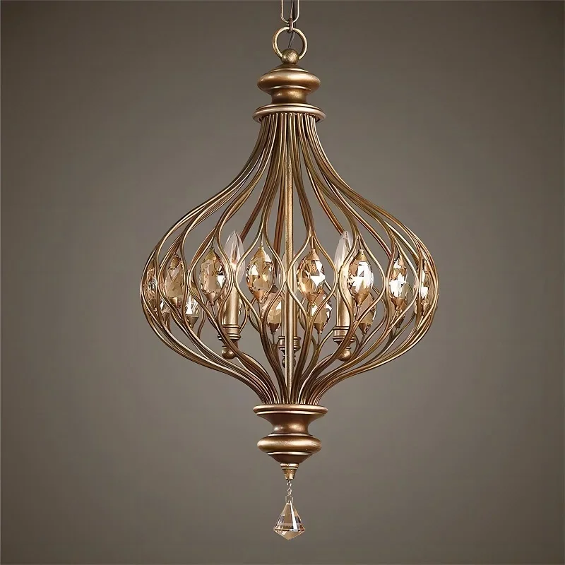 

French Retro Crystal Lantern Chandelier Villa Pendant Lamp Living Room Bedroom Dining Room Vintage Style Corridor Hanging Light