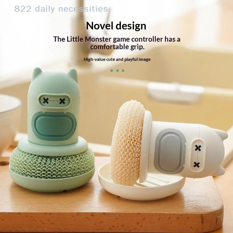 Cute Monster Kitchen Cleaning Brush Non-Scratch Scrub Brush With Built-in Soap Dispenser, Dishes Pots Pans, Ergonomic Handle