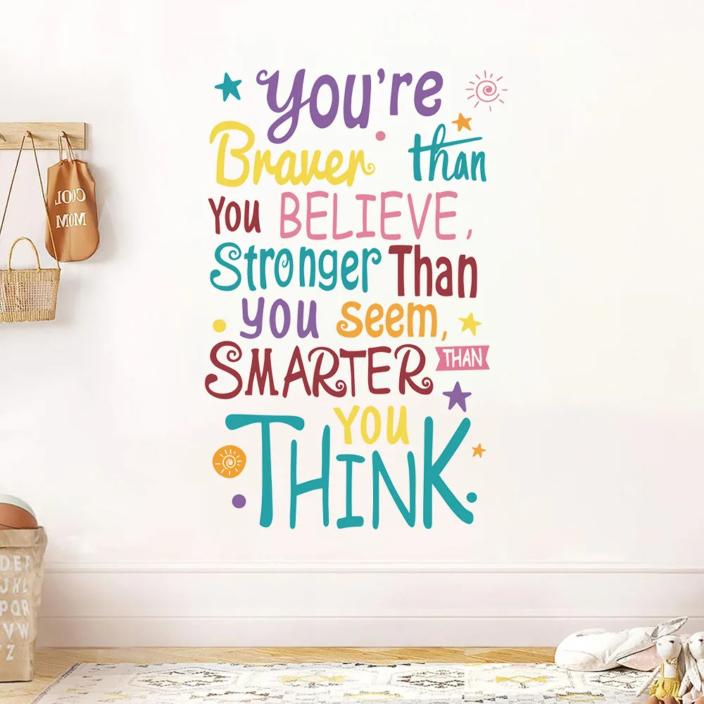 Autocollants muraux avec Slogan intelligent You Are Brave, plus fort, pour chambre d'enfant, Motivation, citation inspirante, décor de chambre à coucher