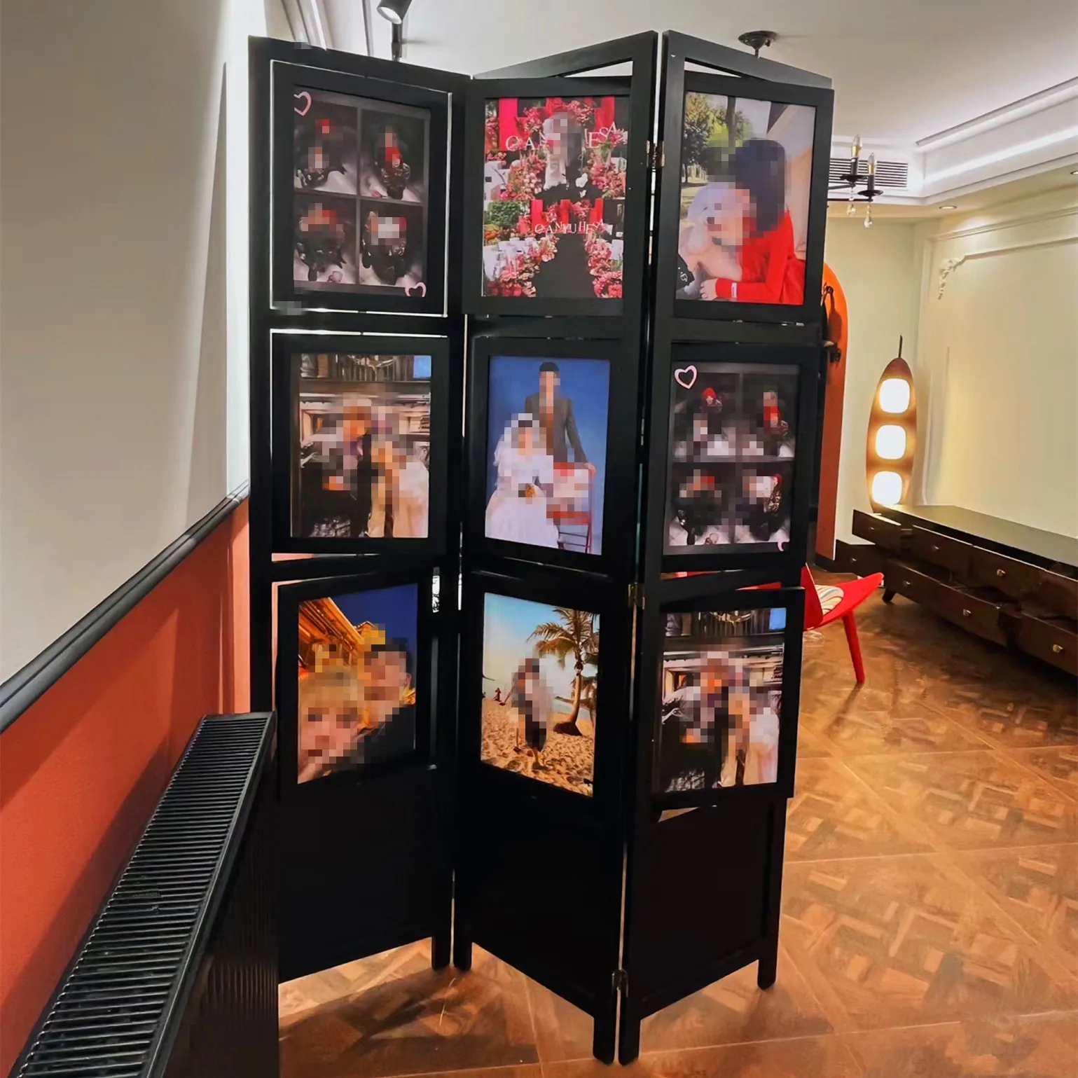 

Solid wood photo frame screen partition living room folding retro Chinese wood suitable for bedrooms and living rooms