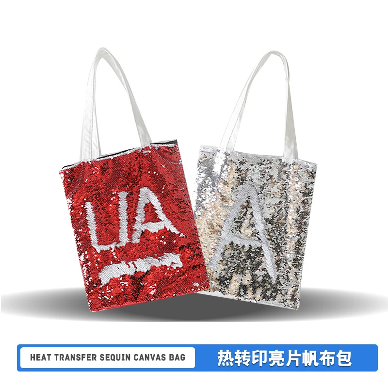 10pcs/lot Blank Sublimation Sequin Canvas Bling Bag For Sublimation INK Heat Transfer Printing Gift