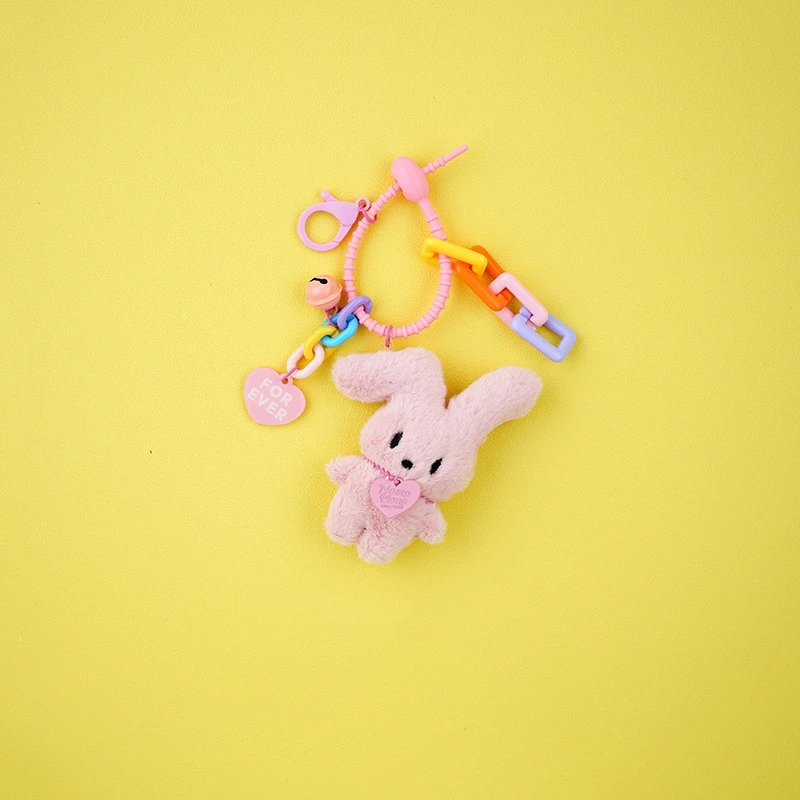 Kawaii Plush Rabbit Keychain Lovely Cartoon Bunny Heart Keyring Cute Bag Pendant Car Key Holder For Girl Gifts