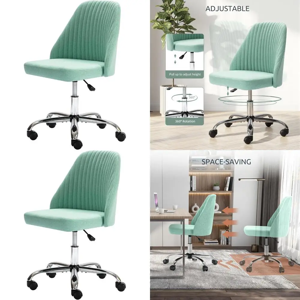 

Эргономичное поворотное кресло для туалетного столика на колесиках, с регулировкой высоты, широким сиденьем, для дома, офиса, учебы, для взрослых - мятный цвет