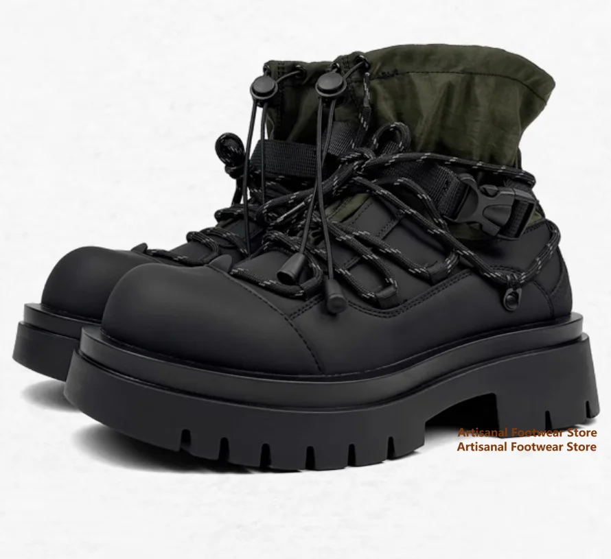 

Thick Soled Men's Boots Vintage Height Increasing Motorcycle Boots Retro Classic Outdoor Designer Trendy Handmade Men Boots