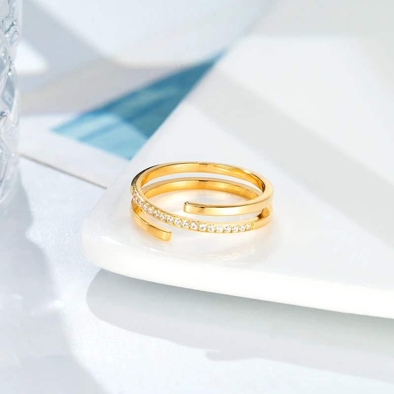 Crossover Von Doppel Schichten Form Cnc Micro-set Zirkon Ring Für Frauen Schmuck Edelstahl Ehering Großhandel Viele – Detail 8