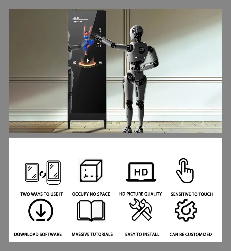 43 55 بوصة أندرويد تجريب مرآة الذكاء الاصطناعي مرآة الصورة التفاعلية مضيئة مرآة التمارين السحرية #5