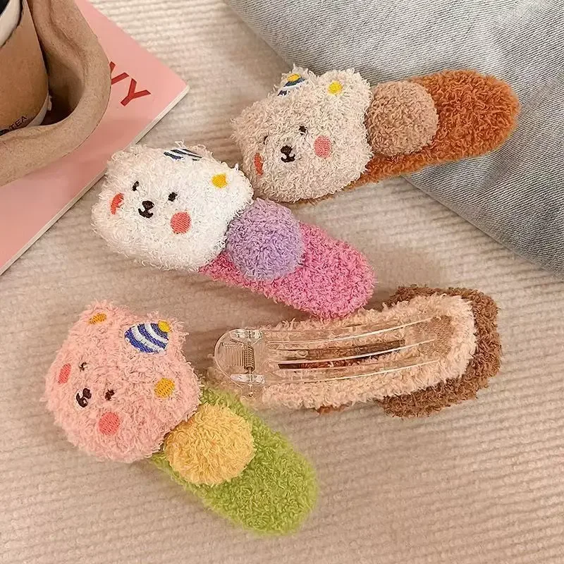 4 قطعة مشبك منقار البط الملونة الكورية نمط الدببة الضخمة مشبك شعر للنساء موضة منقار البط كليب الحلو لطيف فتاة الجانب دبوس الشعر