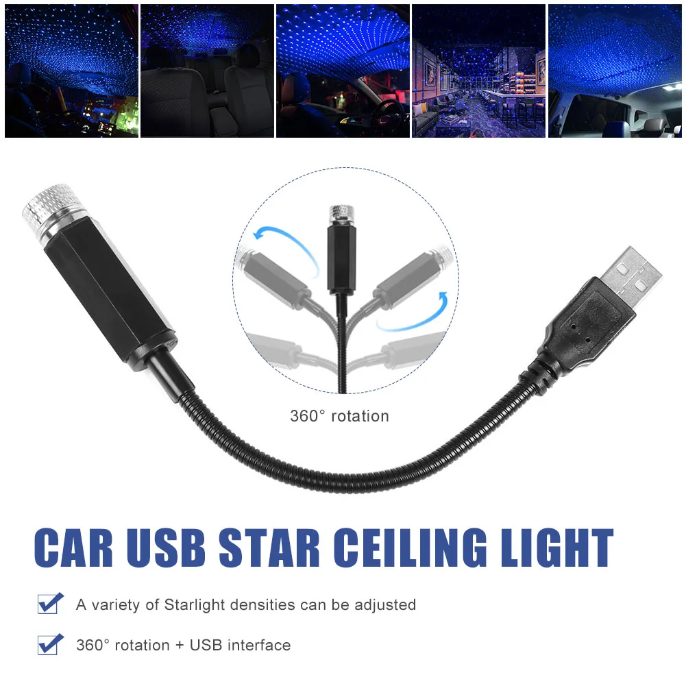 1 Pcs Mini LED Car Roof Star Night Lights Projector Light Interior Ambient Night Starry Sky USB LED Decorative Lights