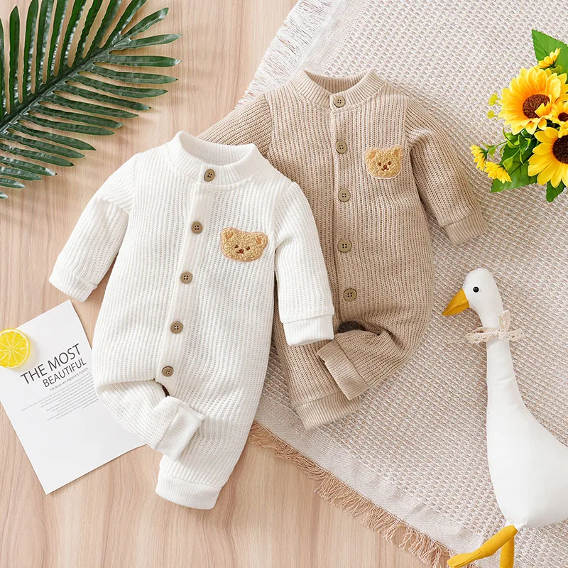 

2pcs Christmas newborn baby romper Winter sweater knit long-sleeved white bear Chapter One piece Baby pajamas 0-18 months Unisex