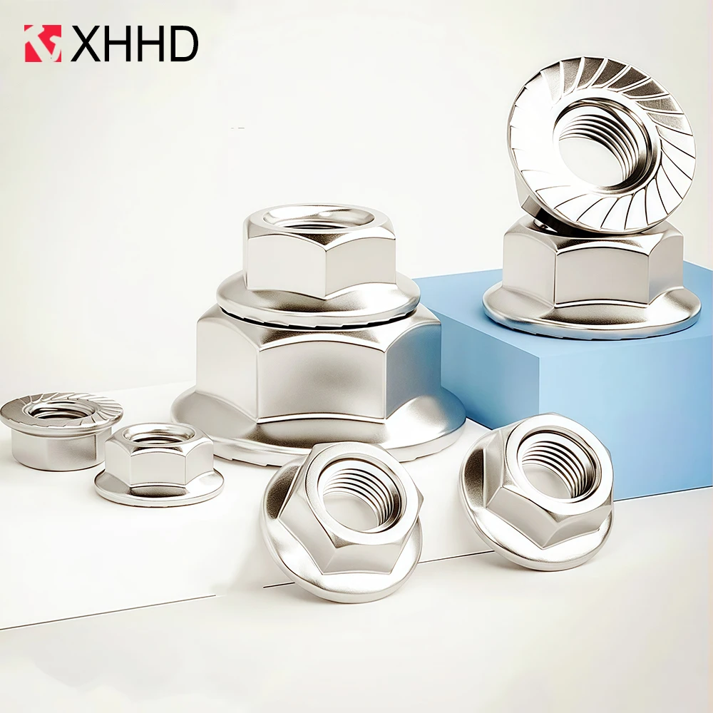 Hexagon Flange Nut M3 M4 M5 M6 M8 M10 M12 M14 M16 M20 Serrated Spinlock Flange Nuts 304 Stainless Steel Lock Nut DIN6923