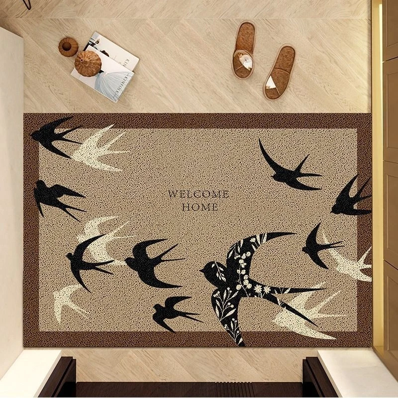 Chinese Style Coil Floor Mat Entrance Door Dust Removal Dirt Removal Carpet Brown Horse Swallow Print Living Room Bedroom Rug