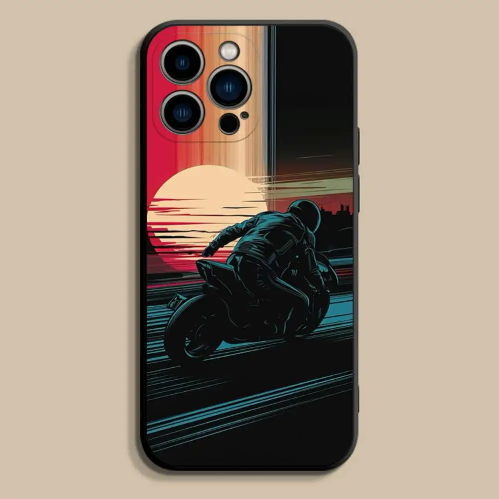M-funda de teléfono para motociclista para iPhone 11,12,13,14,15,16,17,Pro,Max,Plus,E,SE4,Air,Mini cubierta suave negra