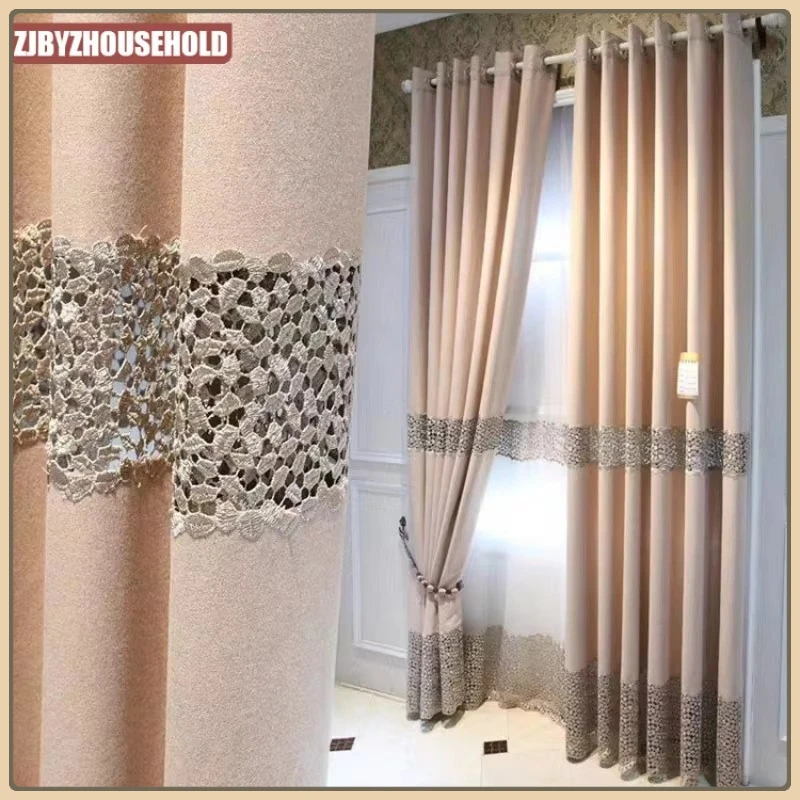 

Chinese Hollow Embroidered Curtains for Living Dining Room Bedroom High-end Minimalist Modern European Simple Grey Pink