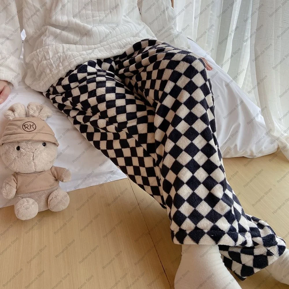 Pantalones de pijama para mujer, nuevos pantalones largos de otoño e invierno, pantalones cálidos informales de franela, pantalones sueltos para el hogar, se puede usar afuera