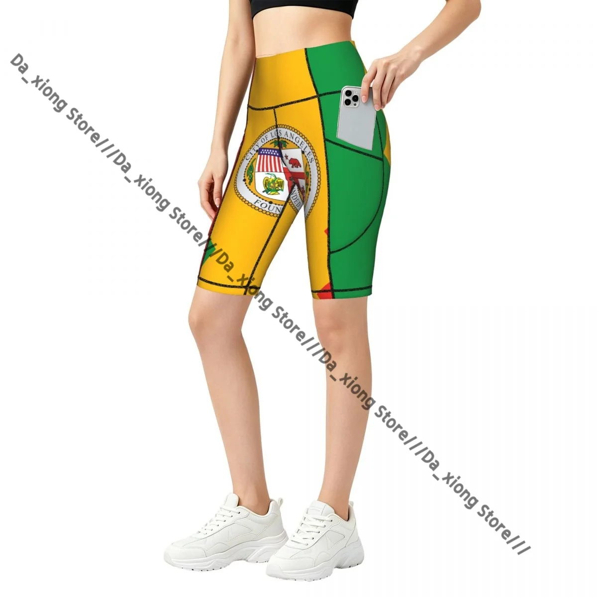 Ladies Yoga Shorts Flag Of Los Angeles California Breathable Gym Running Workout Pants