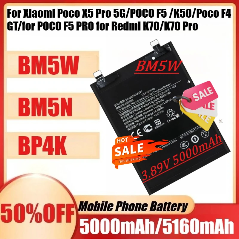 

For Xiaomi Poco X5 Pro 5G/POCO F5 /K50/Poco F4 GT/for POCO F5 PRO for Redmi K70/K70 Pro Battery Batería New BP4K BP48 BM5N BM5W