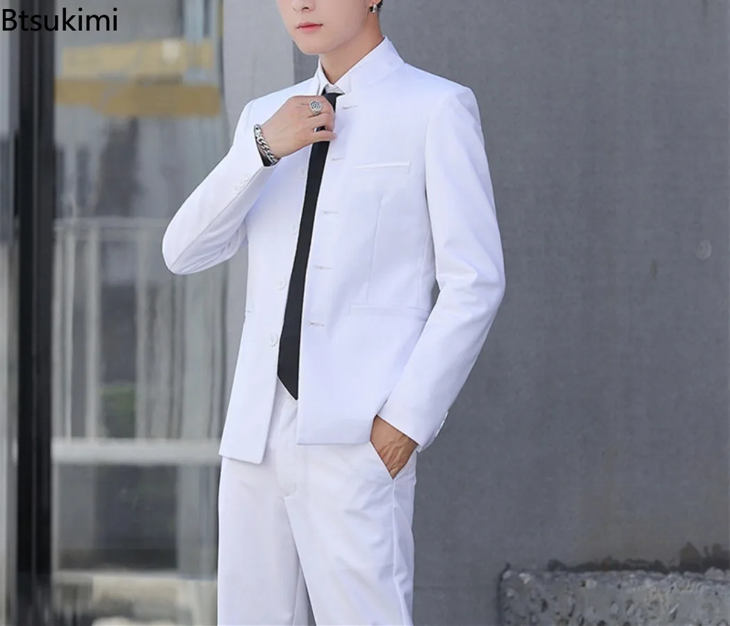 2025 Chinese Style Stand Collar Zhongshan Suit Men's Long Sleeve Slim Fashion Blazers Vintage Classic Traditional Men Clothing