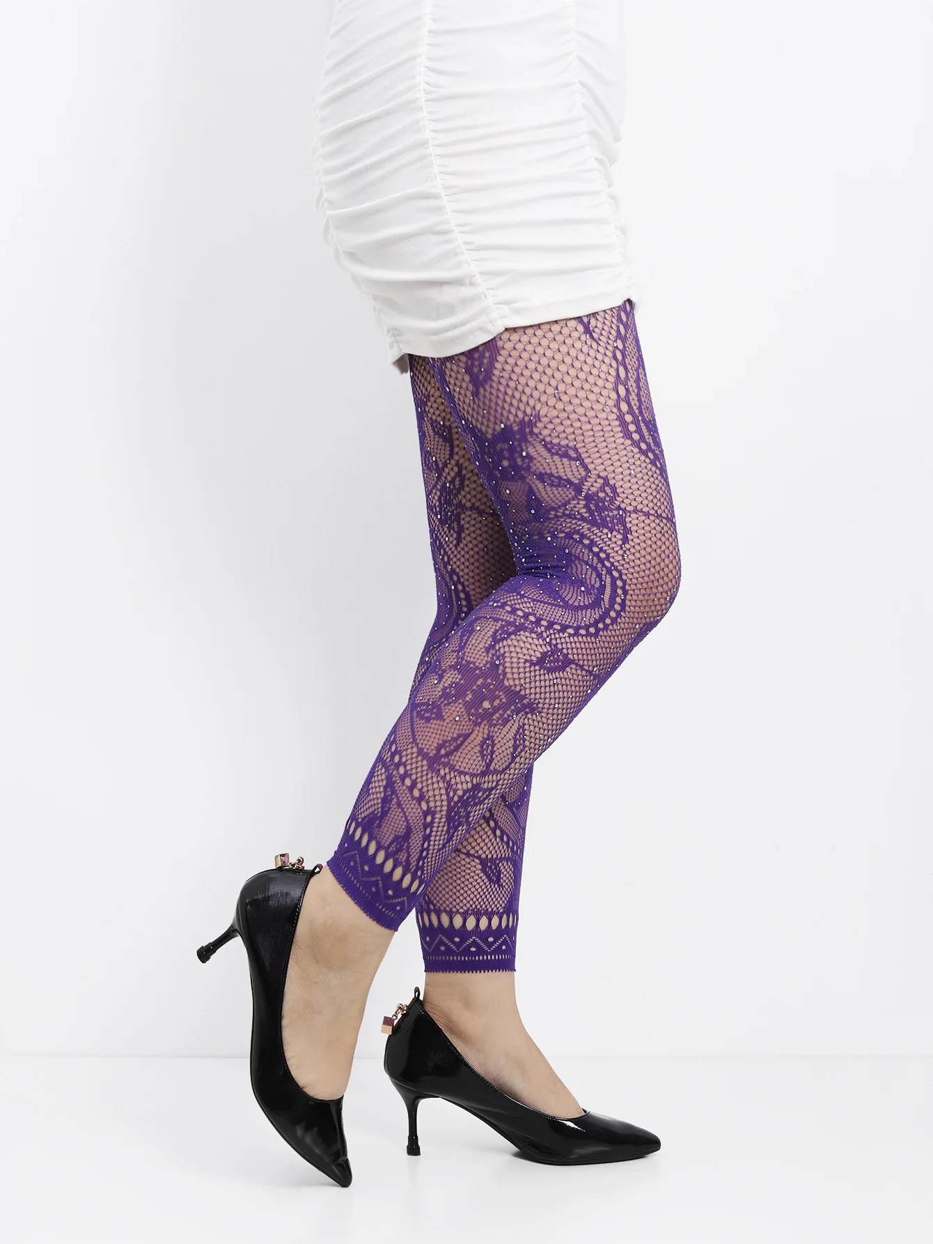 Damen-Strumpfhose mit hoher Taille, glitzerndem Strass-Fischnetz, fußlose Strumpfhose, Leggings, farbiges Retro-Stil-Muster für 45–85 kg Gewicht – Detail 31