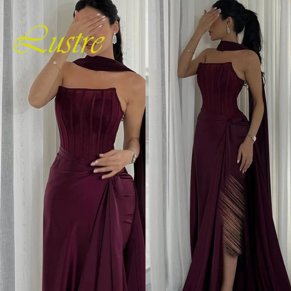 

Customized Classic Strapless SleevelessEvening Dress Temperament Darek Purple Prom Dresses High Quality Jersey Party Gowns