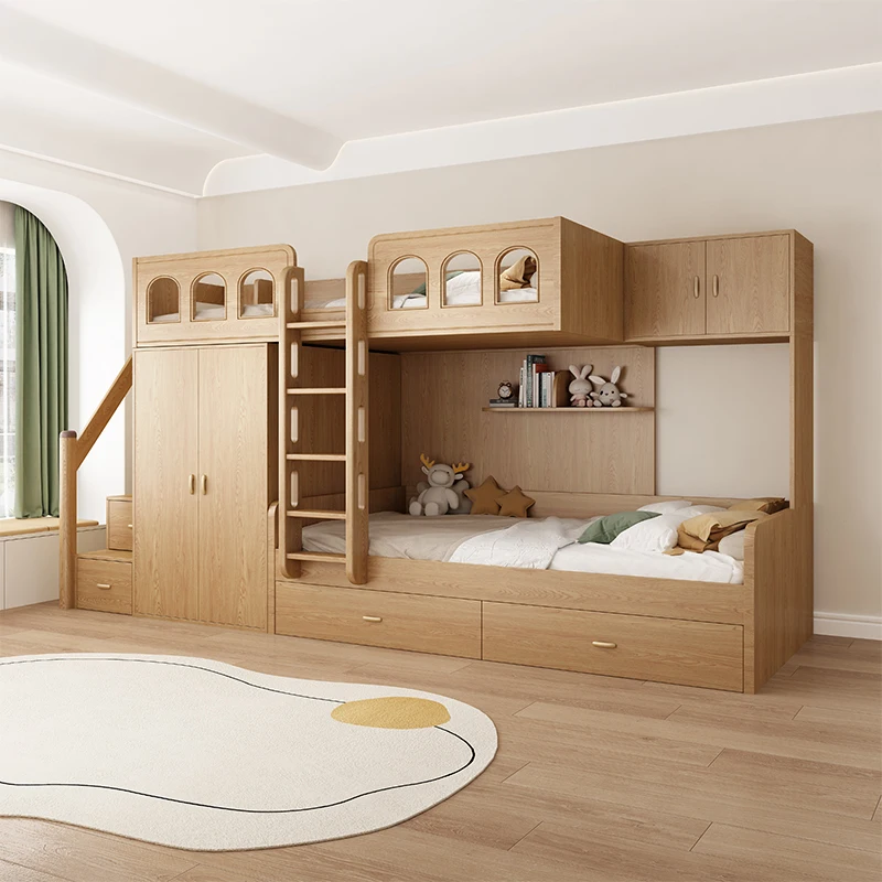 

Customizable solid wood with wardrobe small apartment high and low dislocation child and mother bunk bed