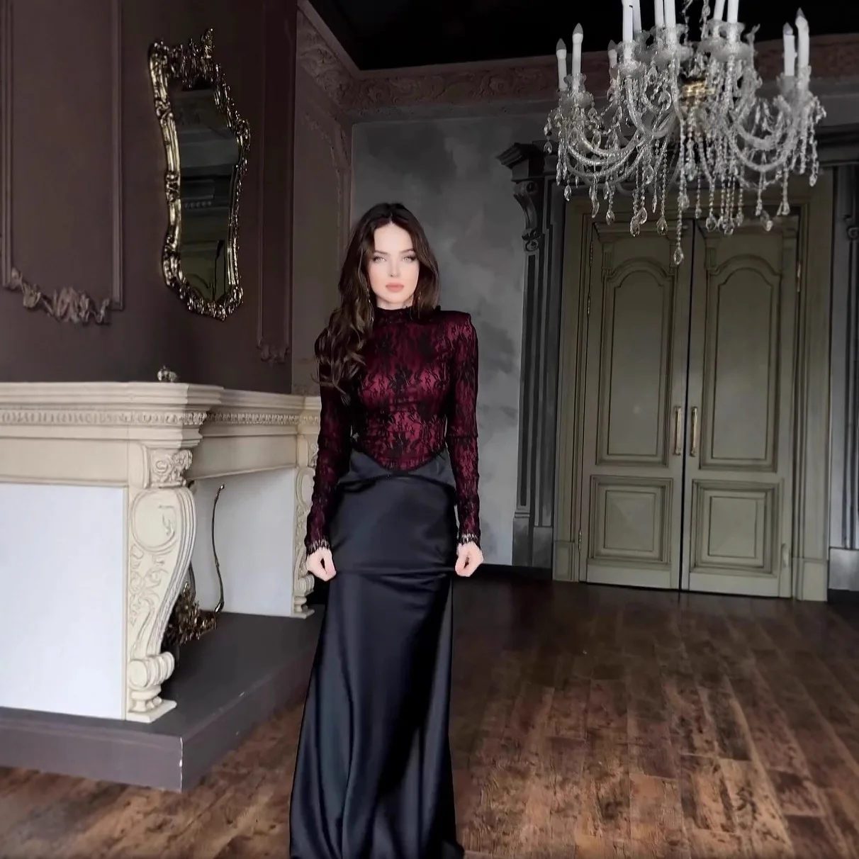 

Women Two Piece Sets Skirt Set Full Sleeve Top Lace Long Skirts A Line High Waist Slim Fit Y2k Streetwear Elegant Evening Summer