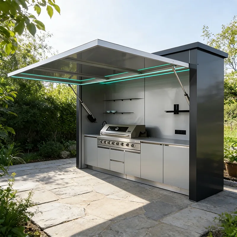 Outdoor Kitchen with Bar and Pergola Modular Custom Outdoor Kitchen for Villa Courtyard Outdoor Entertainment Sale