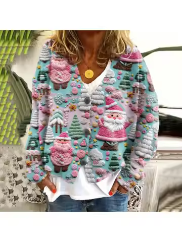 New Christmas Sweater Fashion Print Casual Style Cloak Coat Cardigan Long Sleeve Streetwear Y2k Top Outerwear Designer Clothes