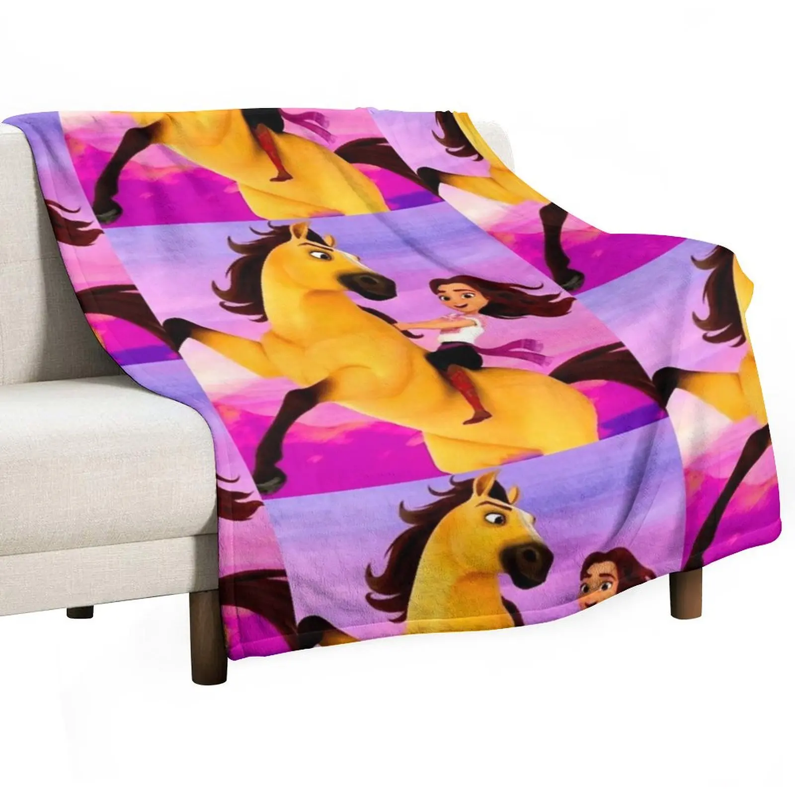 

Lucky Prescott, Spirit, cartoon, 2021, the indomitable, steed, Stallion of the Cimarron Throw Blanket Warm Luxury Throw Blankets