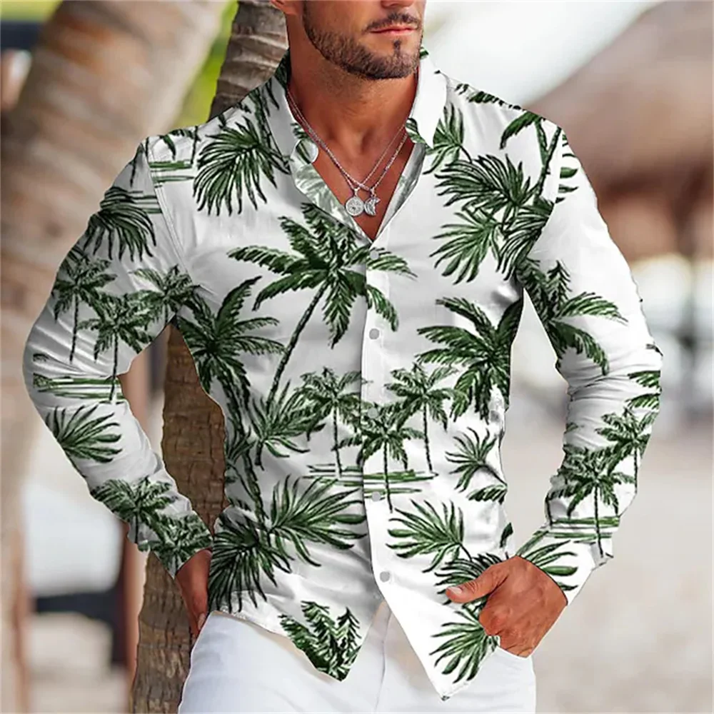 Men's New Shirt Coconut-colored Reduced Lapel Single Shirt Bucklegray-green Street Long-sleeved Button Top Fashion Design Fallow