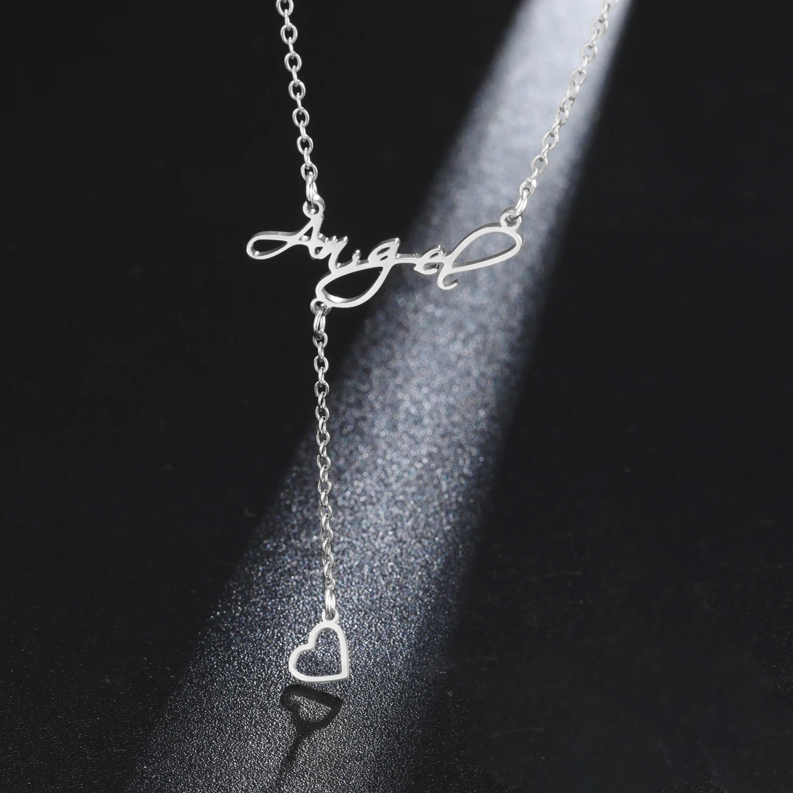 Collar personalizado con diseño de corazón, colgante con nombre, placa con nombre, regalo para mujeres, hombres, pareja, cadena, joyería de acero inoxidable hebreo