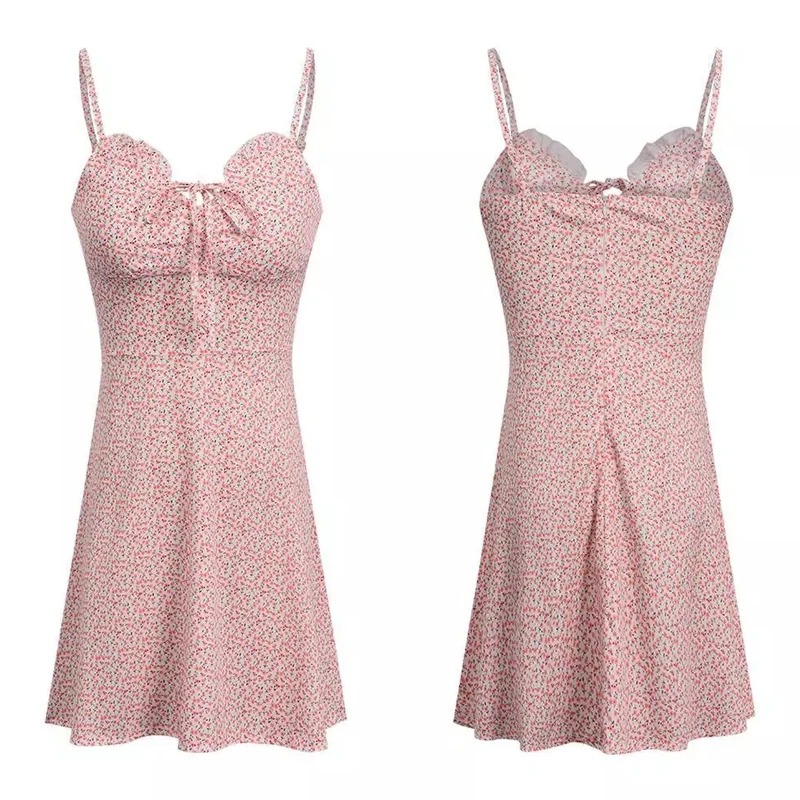 Mini robe décontractée à bretelles florales pour femmes, robe d'été sexy pour femmes, vacances Boho, col en V, vacances, plage, nouveau, 2024