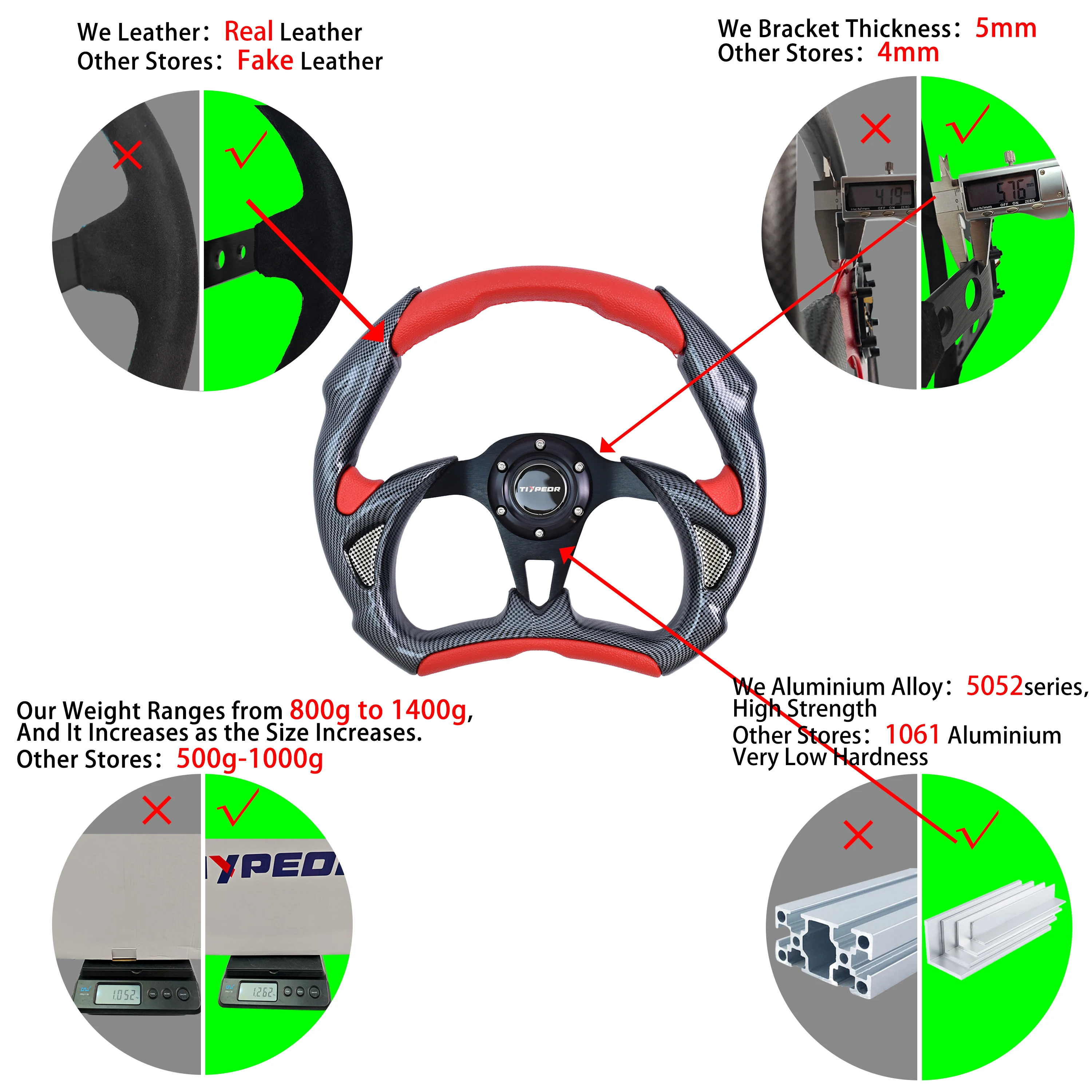 TIYPEOR D-Type Horn Drift Racing Steering Wheel Compatible with Toyta Hoda Volkwgen Game Steering Wheel  Enhanced Driving