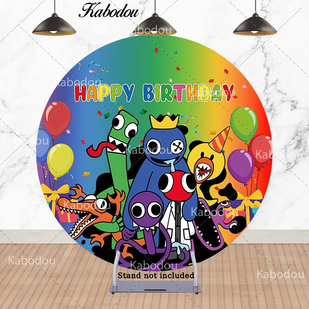 Rainbow Friends Round Photo Backdrop for Kids Birthday Party Baby Shower Colorful Circle Photography Background Cylinder Covers