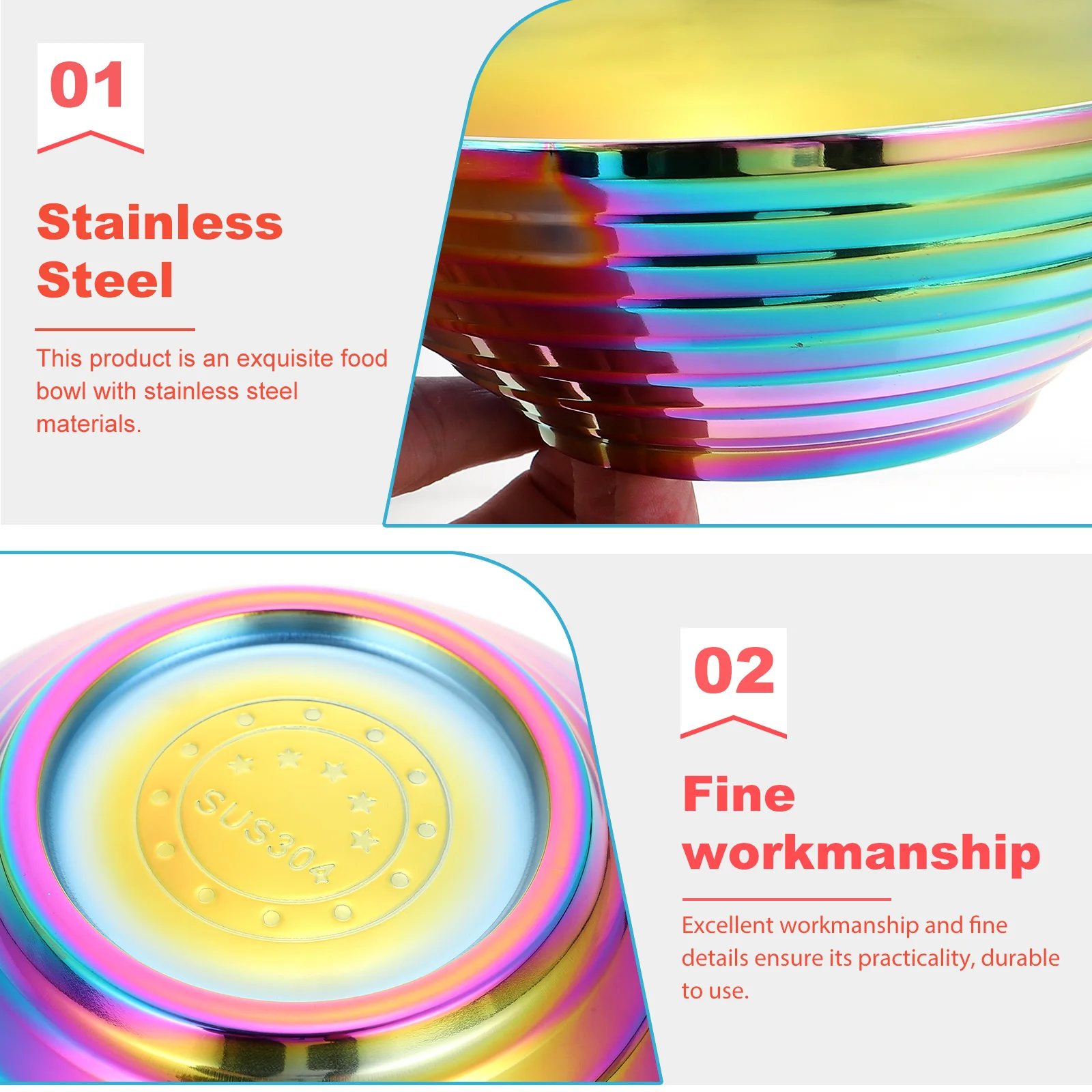 

304 Stainless Steel Japanese Style Household Rice Canteen Bowl Food Container Retro Ramen Serving