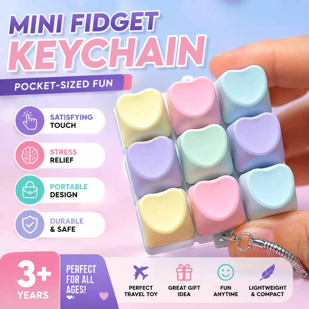 9Keys Button Keycap Fidget Keychain Finger Keyboard Caps Toy Clicker Toy for Adult To Relief Stress Pass The Time