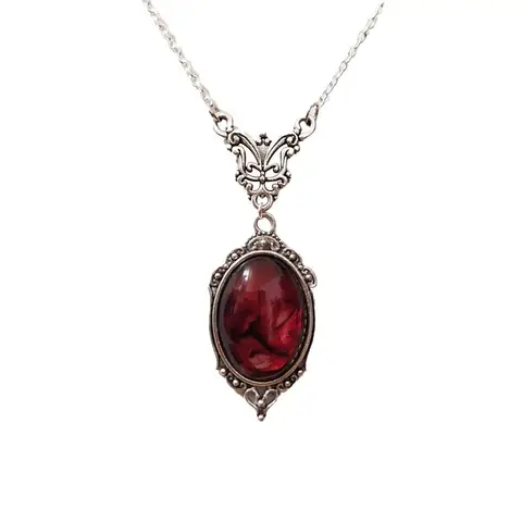 Gothic Vampire Necklace Vintage Stardust Crystal Cameo Pendant Necklace Punk Style Vampire Pendant Oval Satanic Demon Necklace