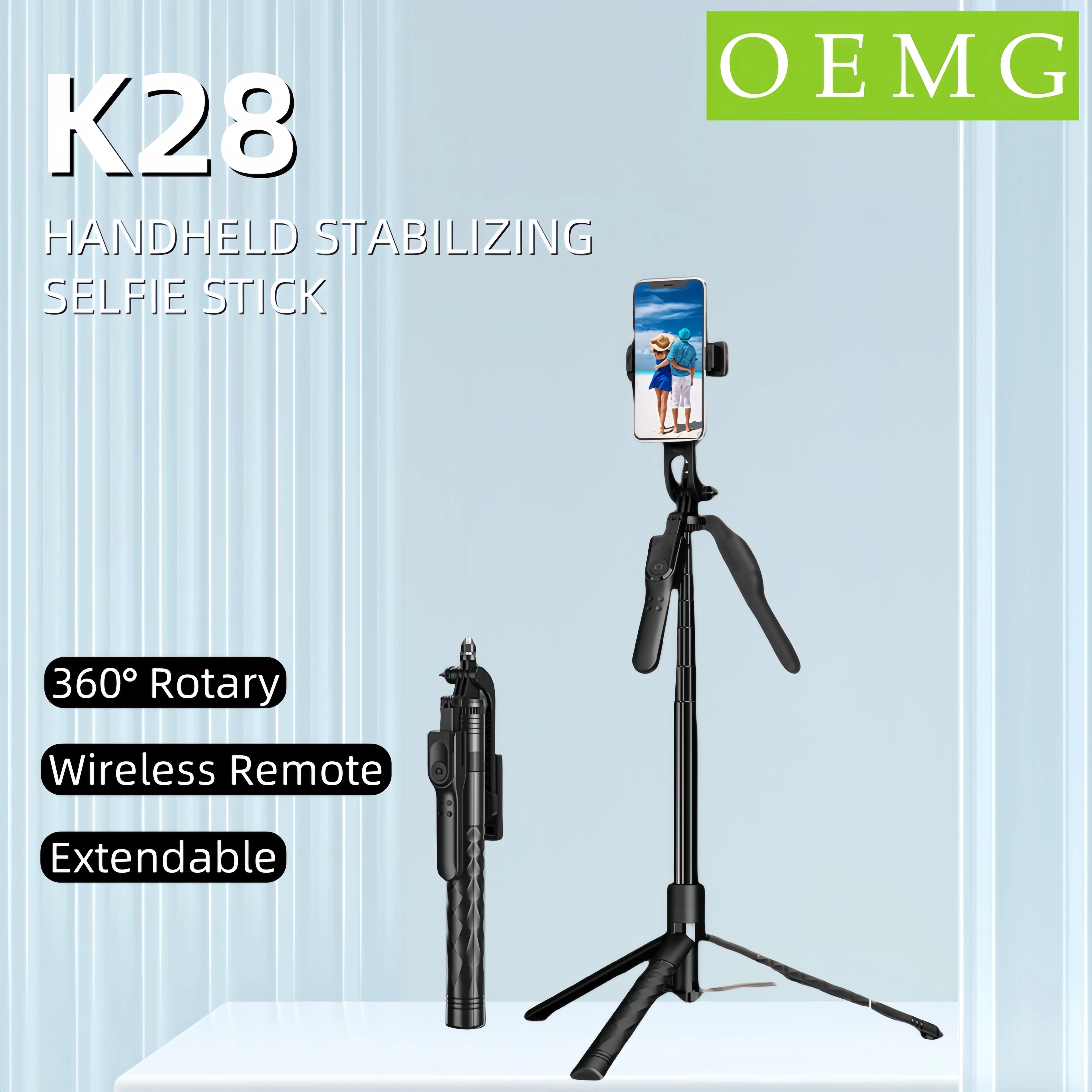 

Retractable selfie stick, lightweight aluminium alloy tripod, non-slip design, reinforced open angle, suitable for live travel.