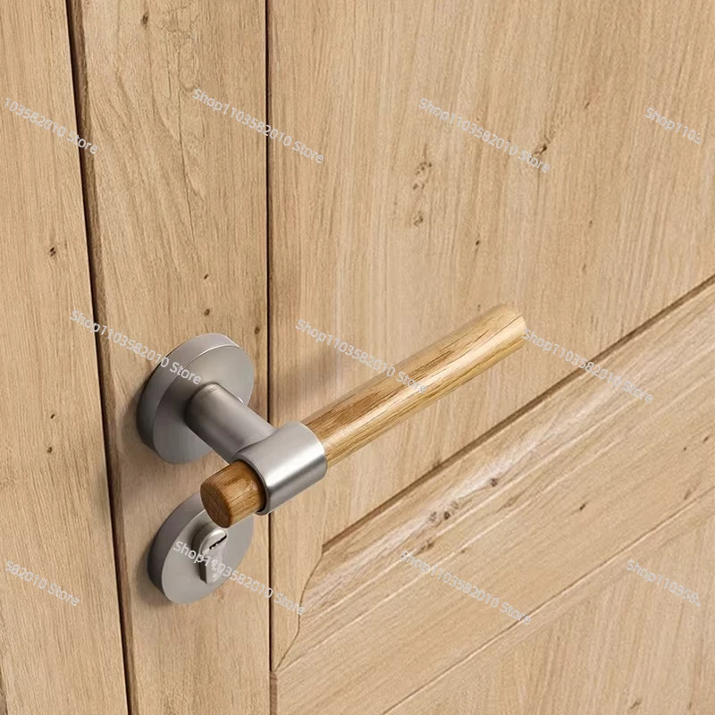 Privacy Door Handle Wood Lever, Bedroom Bathroom Passage Lock Without Cylinder, Keyless Interior Privacy Lock