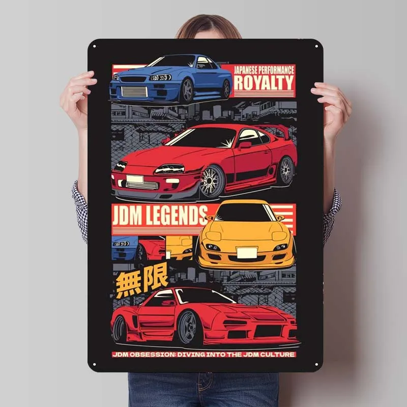 Jdm Legends Royalty Metal Signs Classic Car Poster Room Decoration Man Cave Tinplate Sign for Garage Wall Art Decoration Retro