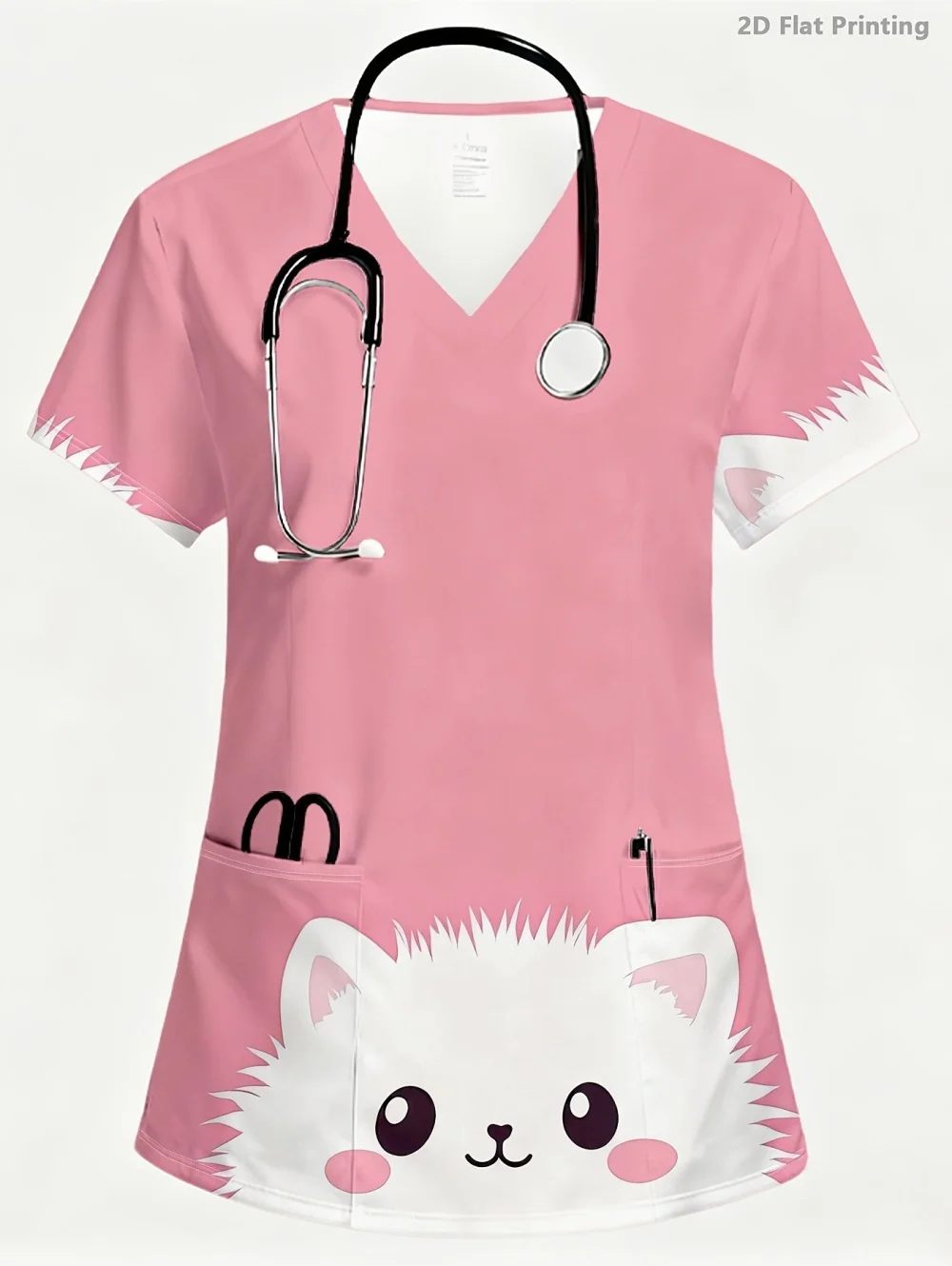 Uniformes Quirúrgicos para Mujer, Elegantes y Modernos, con Estampado, Cuello en V, Manga Corta, Uniformes de Enfermería de Verano, Cómodos, Uniformes Clínicos Veterinarios para Mujer