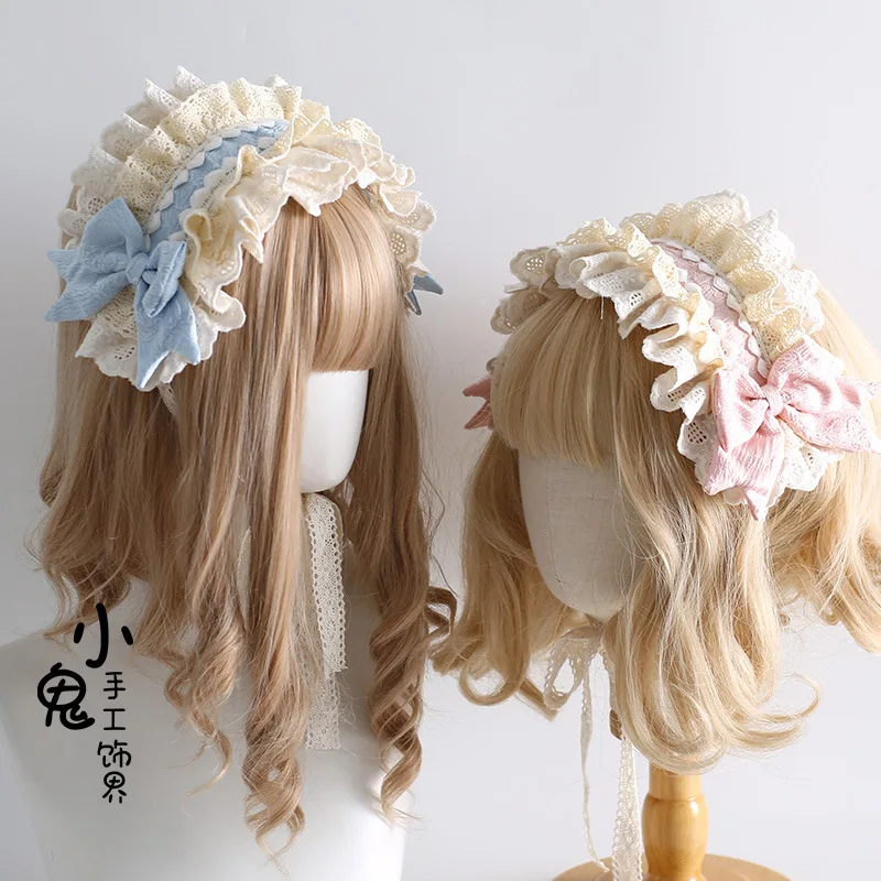 

Повязка на голову с бантом для волос Sweet Lolita, заколки для волос с цветочным кружевом для женщин, аксессуары для волос Balletcore для девочек