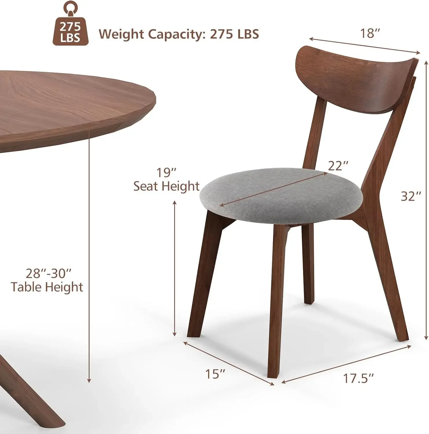 Juego de 4 sillas de comedor de madera de nogal, sillas auxiliares de sala de estar de tela suave con respaldo curvo para cocina, comedor R