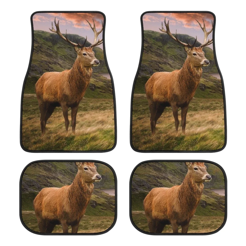 Red Deer Animal Car Floor Mats Fit Most Car Interior Rubber Floor Mats Custom Printed Pattern Floor Mats 4pcs