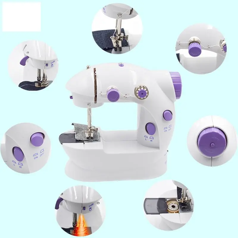 가정용 미니 전기 재봉틀 202 소형 데스크탑 재봉틀 휴대용 DIY 더블 전기 재봉틀