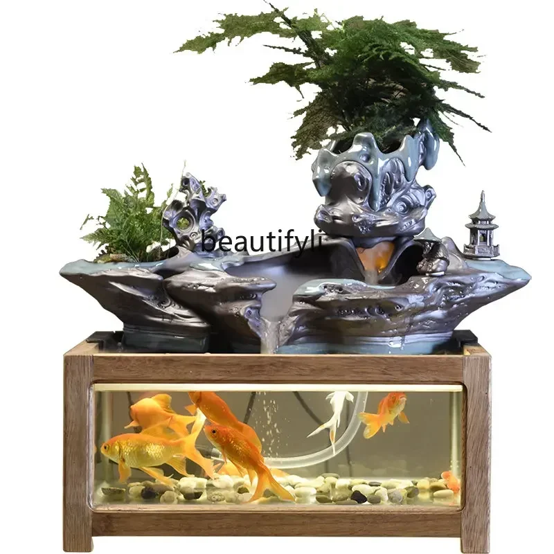 

Flow Aquarium Change Water Living Room Feng Shui Fortune Small Household Lazy Filter Super White Ecology aquarium tank