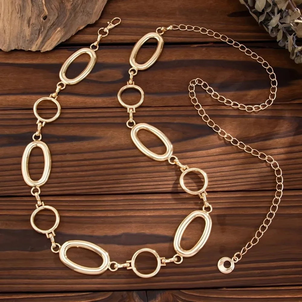 New Gold Plated Waist Chain Geometric Shape Circular Body Chain Hollow Out Design Bohemian Style Belly Chain Women