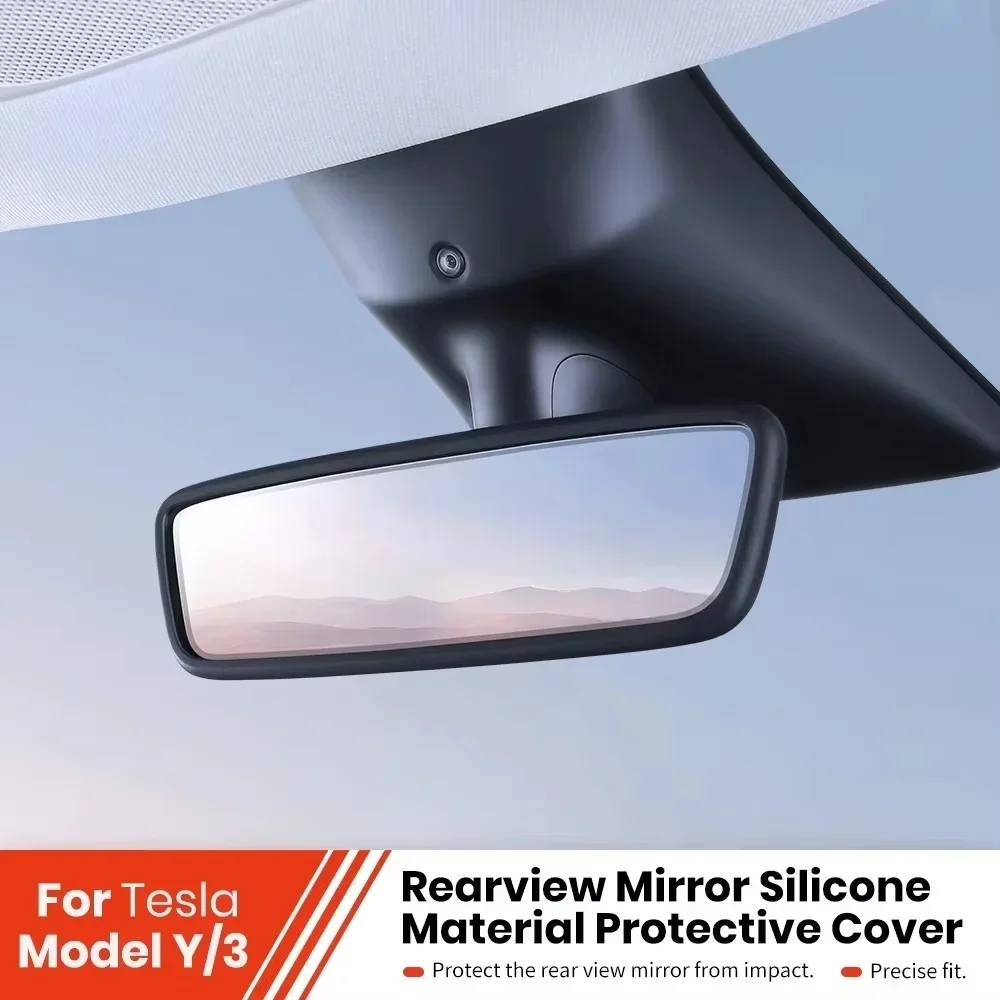 Rear View Mirror Protector Frame Silicone Rearview Mirror Cover Sleeve Tesla Non-Slip Decoration Accessory For Tesla Model 3/Y