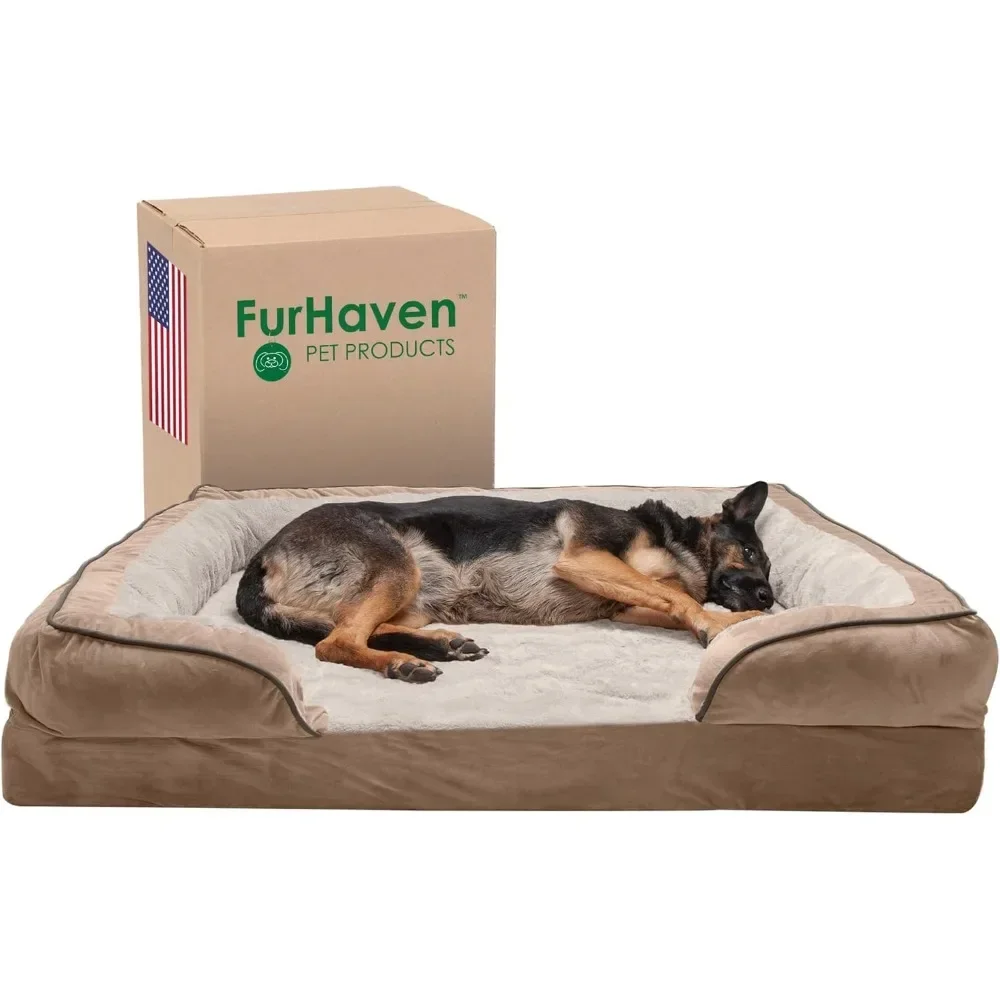 

Memory Foam Dog Bed W/ Removable Bolsters & Washable Cover, for Dogs Up To 125 Lbs - Plush & Velvet Waves Perfect Comfort Sofa