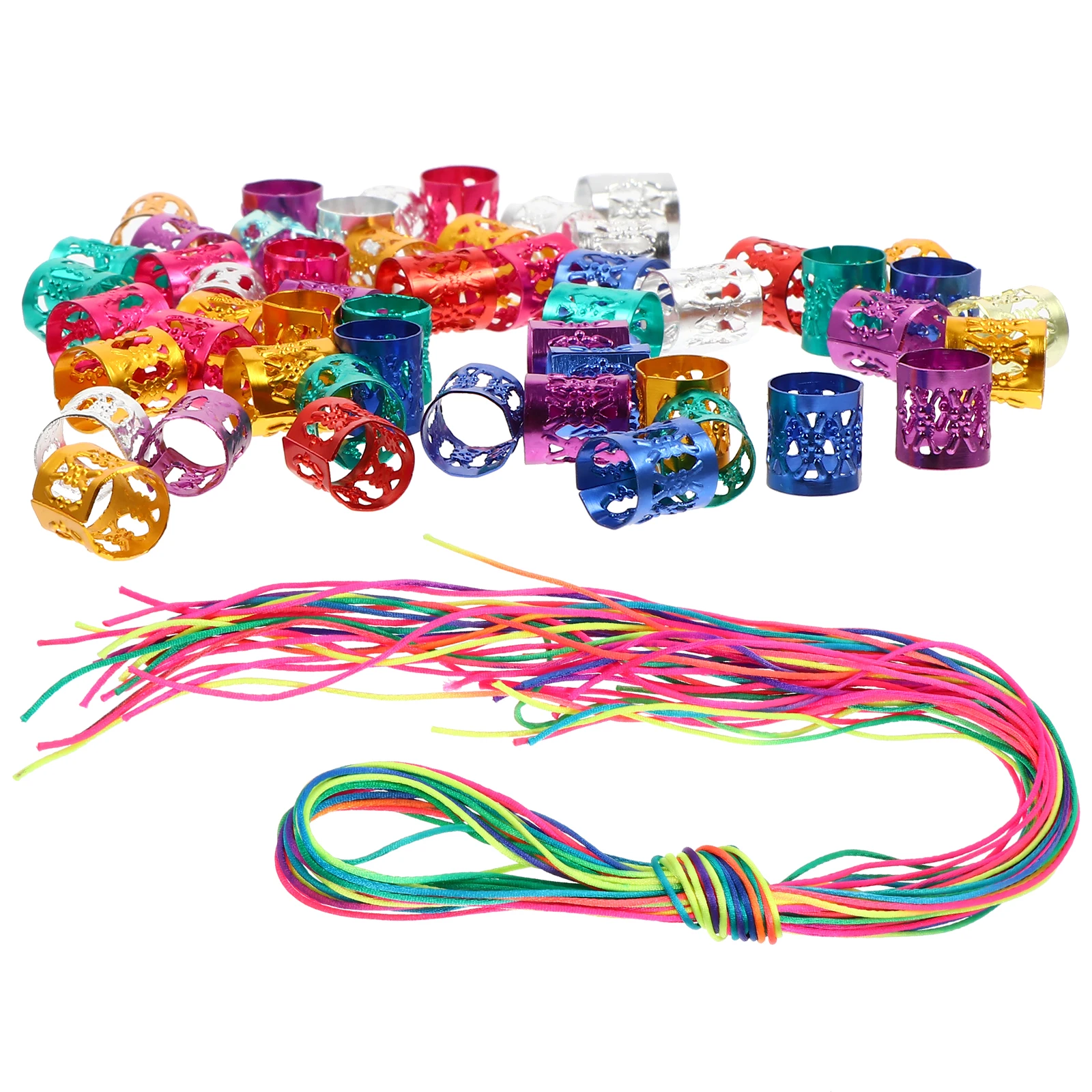 

120pcs Metal Accessories Colorful Braiding Beads Hair Extensions Hair Braid Extensions Dreadlocks Rings Adjustable Non Rust